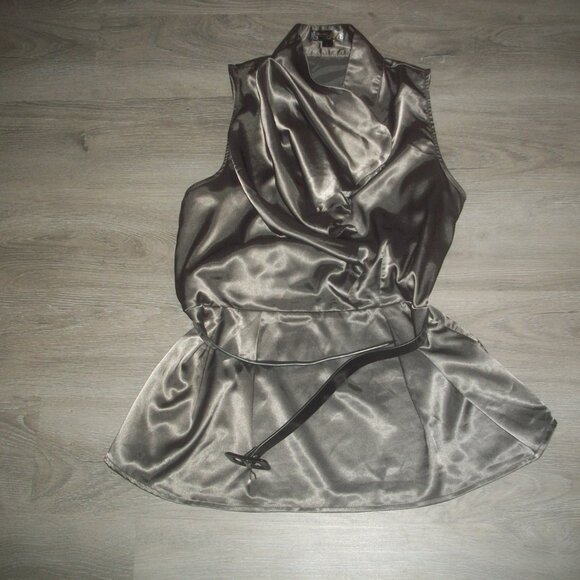 womens shiny ruffle blouse.MANDEE. belted.size large - Picture 3 of 3